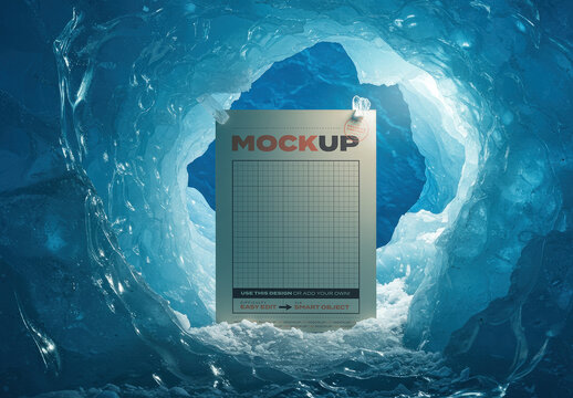 Poster Page Mockup inside Ice Glacier Freeze