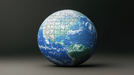 Earth puzzle globe, fragmented world, studio setting, global challenges
