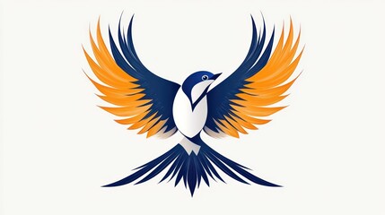 Obraz premium A swallow bird, showcasing its striking orange and blue feathers, soars beautifully against a light background, capturing the essence of spring and freedom
