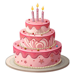 pink birthday cake with candle on transparent background