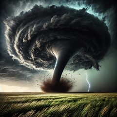 Massive Tornado Touching Down on Open Field