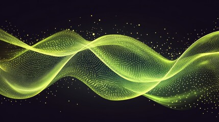 Dynamic Flowing Abstract Neon Green Light Wave, Digital Representation, Vector Illustration