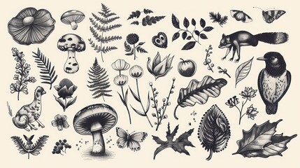 Obraz premium A charming collection of hand-drawn vector elements, with a personal and organic feel,