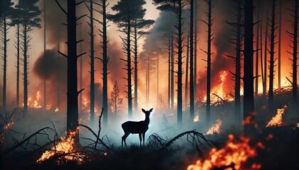 Deer Trapped in Wildfire Inferno