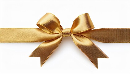 Fototapeta premium golden ribbon bow on the straight ribbon for holiday banner isolated on white background