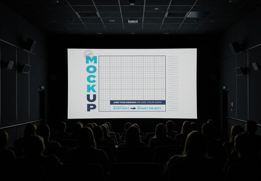Projector Cinema Screen with People Watching Mockup
