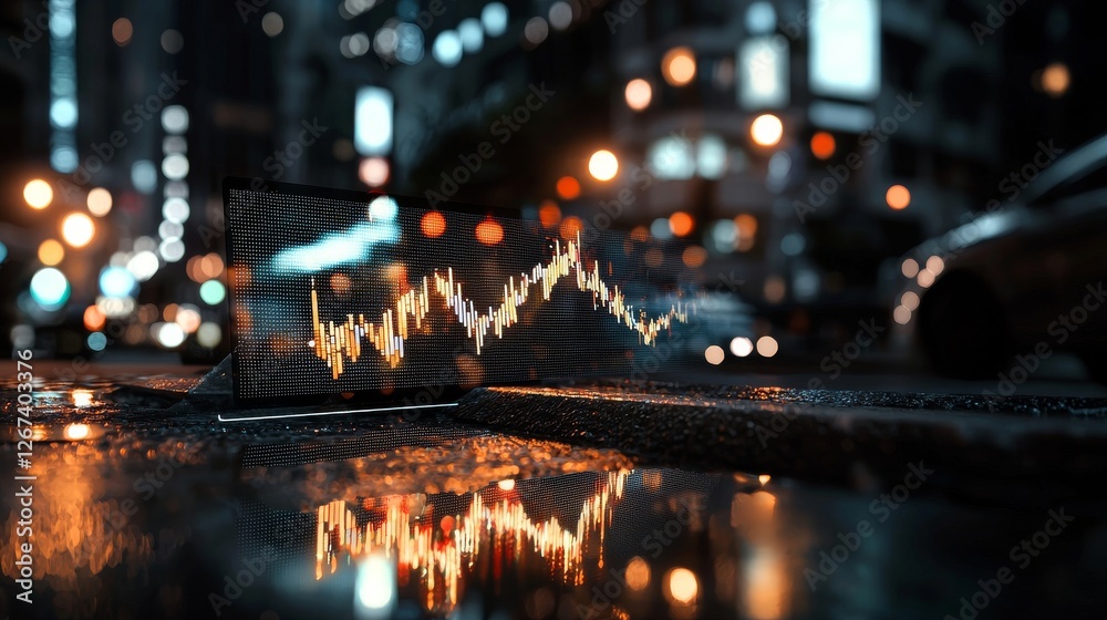 Wall mural futuristic data visualization embodies technology and analytics through glowing graphs and circuit p