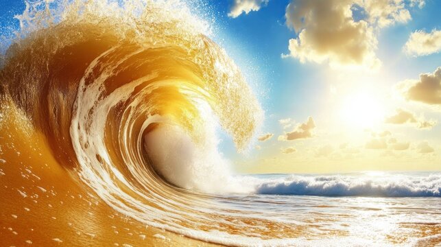 Golden Hour Wave: A Majestic Ocean Sunset