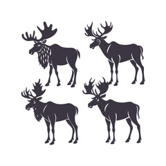 Moose Silhouette Set Clip art Isolated Vector Illustration