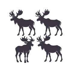 Moose Silhouette Set Clip art Isolated Vector Illustration
