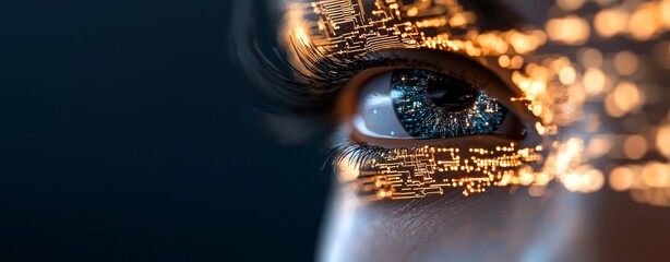 A human-like stock illustration featuring an abstract futuristic background, symbolizing AI brain and information