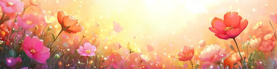 Obraz premium Field Of Pastel Dreams Gentle Watercolor Of Wildflowers, Summer s Soft Texture And Hues