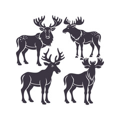 Moose Silhouette Set Clip art Isolated Vector Illustration