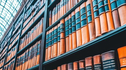 Fototapeta premium Rows of Leather-Bound Books in a Grand Library