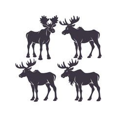 Moose Silhouette Set Clip art Isolated Vector Illustration