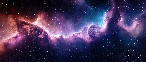 Obraz premium Breathtakingly beautiful and colorful deep space nebula with bright twinkling stars and vibrant cosmic dust clouds in the expansive universe