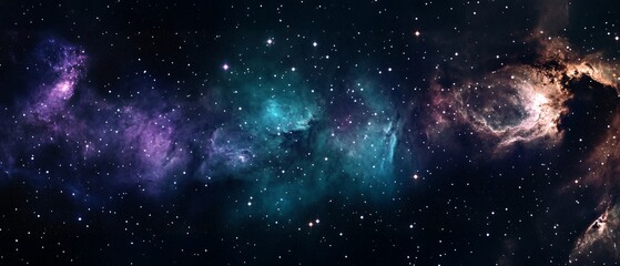 Fototapeta premium Vast and mysterious dark nebula spanning across deep space with glowing distant stars and ethereal cosmic clouds floating in the universe