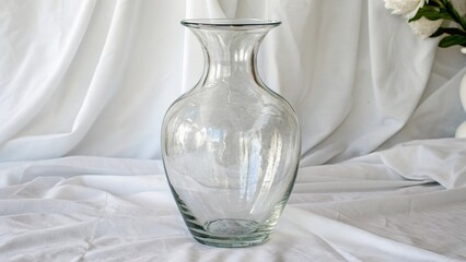 Clear Glass Vase on White Fabric