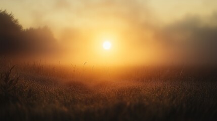 Obraz premium Sunset over a field of grass. Sunset over the mountains. Fog and clouds in the mountains. Twilight above a meadow of grass lifestyle.