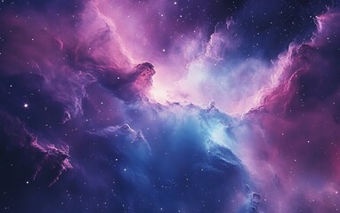 Fototapeta premium Spectacular interstellar nebula with glowing clouds and bright stars in a stunning deep space view of the expansive universe