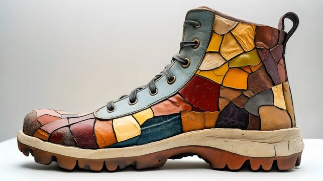 A shoe with a mosaic design on it