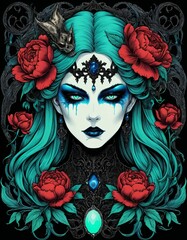 A gothic work that looks like a demon, looks like a human, is flowery and colorful