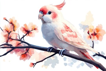 Illustration of a cute white bird, animal, pastel color.