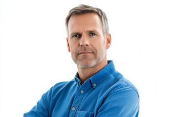 Fototapeta premium Portrait of a man in a blue shirt on a white background