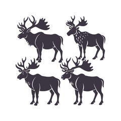 Moose Silhouette Set Clip art Isolated Vector Illustration
