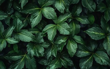 Fresh green leaves with raindrops showing the beauty of nature and the vibrant botanical foliage for natural and organic backgrounds
