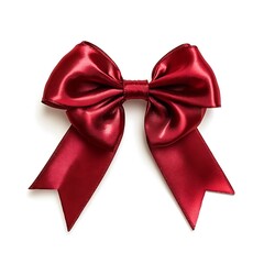 Fototapeta premium Red ribbon bow for gift box decoration, elegant festive ornament, shiny red ribbon with bow, isolated white background