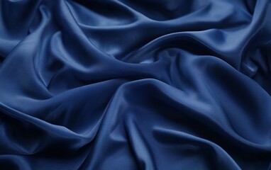 Fototapeta premium Elegant navy blue silk fabric with soft folds and luxurious smooth texture creating a stylish and sophisticated background for fashion and interior design