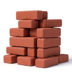 Obraz premium Pile of Red Bricks Stacked in a Pyramid Shape Isolated on White Background
