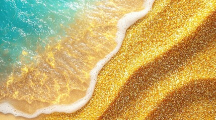 Obraz premium Golden sand beach with turquoise ocean wave, summer vacation background