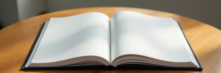 Minimalist modern open vertical photo album mockup on a wooden table, album, photo