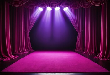 Elegance Embodied, A Dramatic Stage with Crimson Curtains and Radiant Light