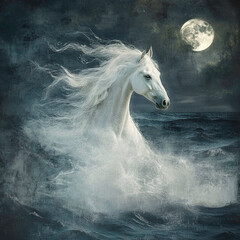 A beautiful white wild horse