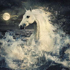 A beautiful white wild horse