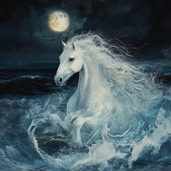 A beautiful white wild horse