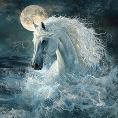 A beautiful white wild horse