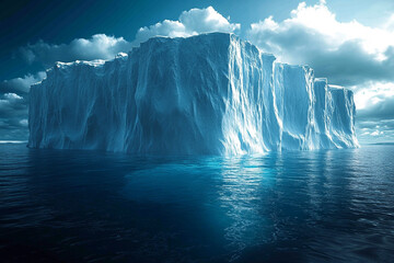 Monolithic Iceberg Floats Serenely Under a Cloudy Arctic Sky