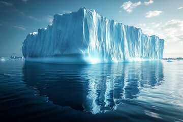 Majestic iceberg reflecting in the glacial waters under soft sunlight