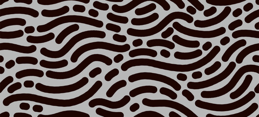 line doodle seamless pattern for kids birthday party or celebration background, trendy design with scribble shapes on black backdrop.