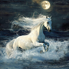 A beautiful white wild horse