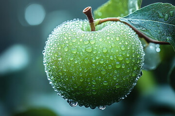 Crisp green apple, jeweled with morning dew, a taste of fresh beginnings
