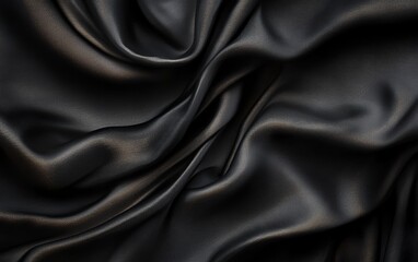 Obraz premium Black satin silk fabric with soft folds and luxurious smooth texture perfect for elegant fashion design and high end interior decoration backgrounds