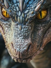 Fototapeta premium A close up of a dragon's face with yellow eyes