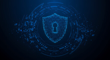 Obraz premium ** Digital Shield Security: Cyber Protection & Data Privacy Mesh. Keyhole Lock Safety, Network Safety with abstract tech background