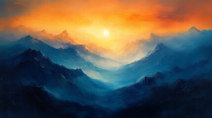 Obraz premium Golden Hour Embrace: A Serene Mountain Vista at Sunrise