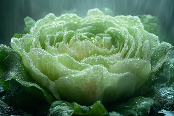 Ephemeral Beauty, A Verdant Bloom Glistens Under a Gentle Rain